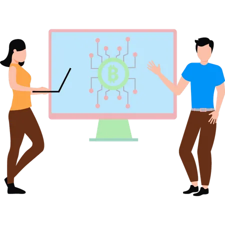 Garoto mostrando rede bitcoin  Ilustração
