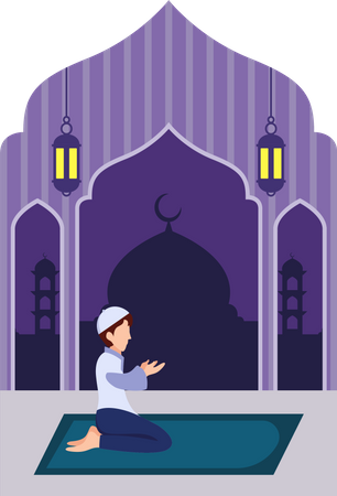 Menino muçulmano fazendo oração namaz  Ilustração