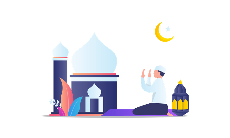 Menino muçulmano fazendo oração do Ramadã  Ilustração