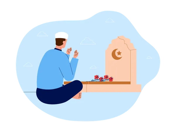 Menino muçulmano fazendo oração na lápide  Ilustração