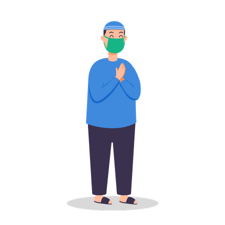 Menino muçulmano impedindo a propagação da gripe  Ilustração