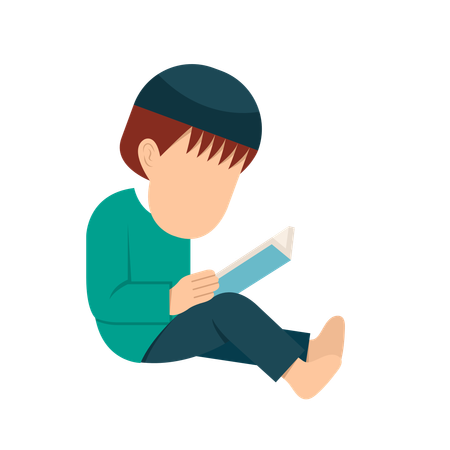 Menino muçulmano lê livro do Alcorão  Ilustração