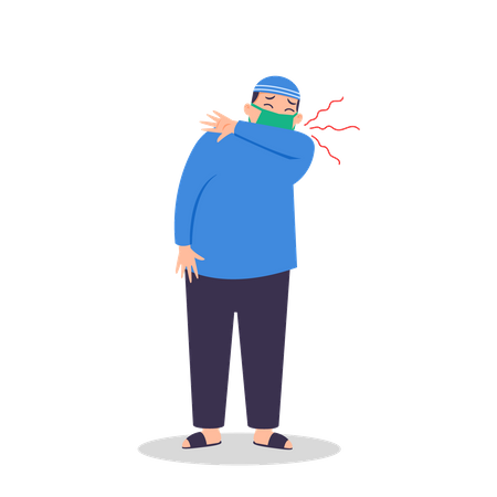 Menino muçulmano prevenindo a propagação da gripe aplicando um estilo de vida saudável  Ilustração