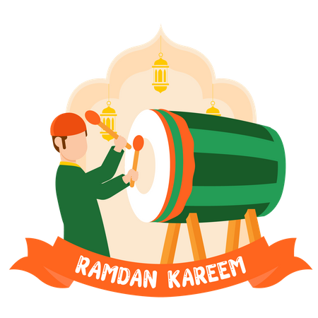 Menino muçulmano tocando tambor do Ramadã  Ilustração