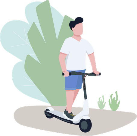 Menino na scooter elétrica  Ilustração