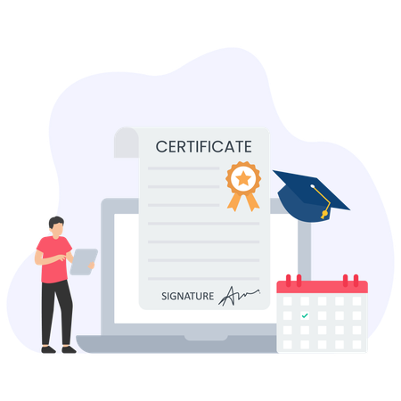 Garoto recebendo certificado online  Ilustração