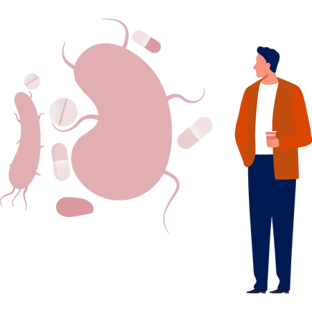 Menino olhando bactérias  Ilustração