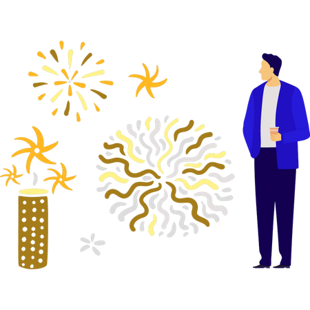 Menino olhando fogos de artifício  Ilustração