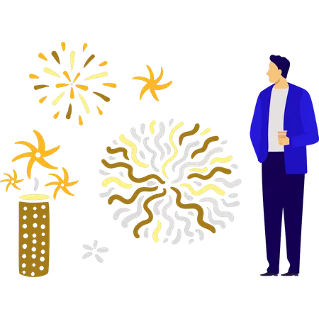 Menino olhando fogos de artifício  Ilustração