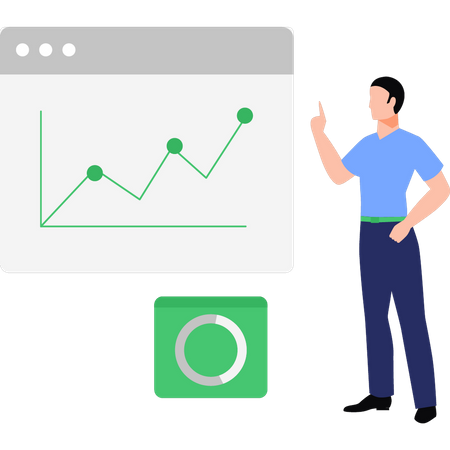 Menino olhando para o gráfico de linhas  Ilustração