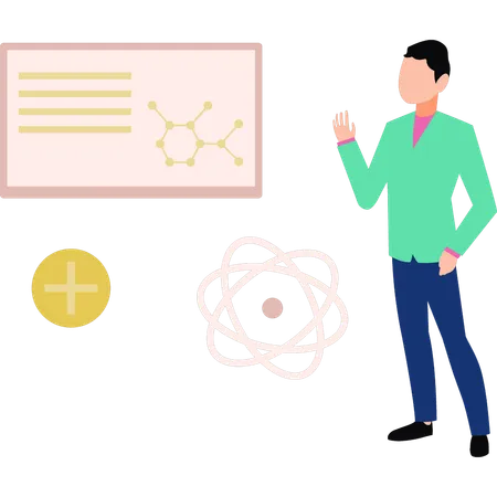 Menino olhando para gráfico molecular  Ilustração