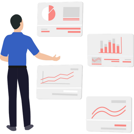 Menino olhando para gráfico gráfico  Ilustração