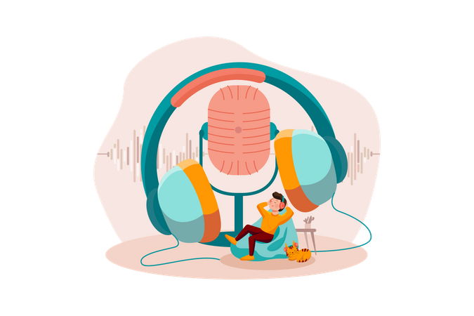 Garoto ouvindo podcast  Ilustração