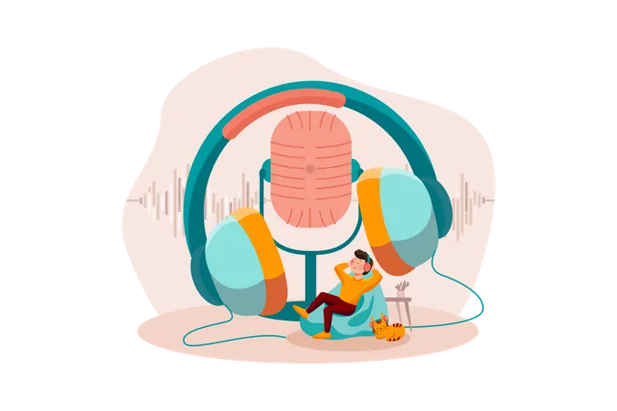 Garoto ouvindo podcast  Ilustração