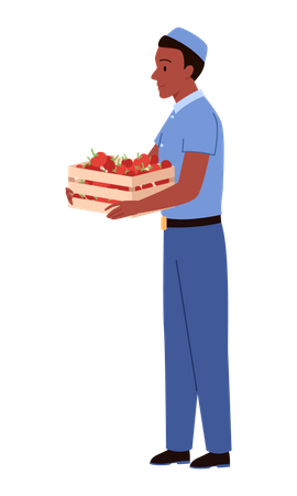 Menino de padaria segurando uma cesta de frutas  Ilustração