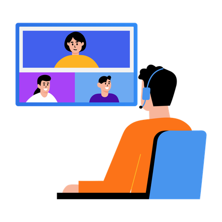 Menino participando de teleconferência  Ilustração