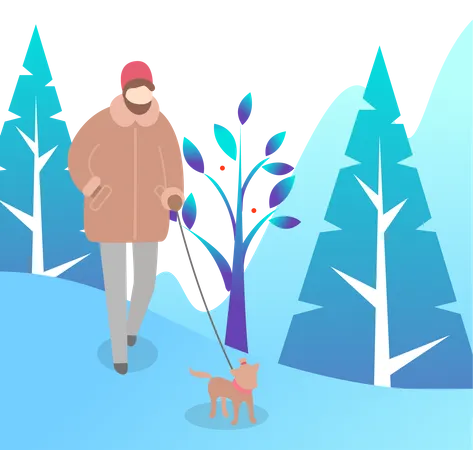 Menino passeando com cachorro  Ilustração
