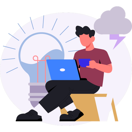 Menino pensando em novas ideias  Ilustração
