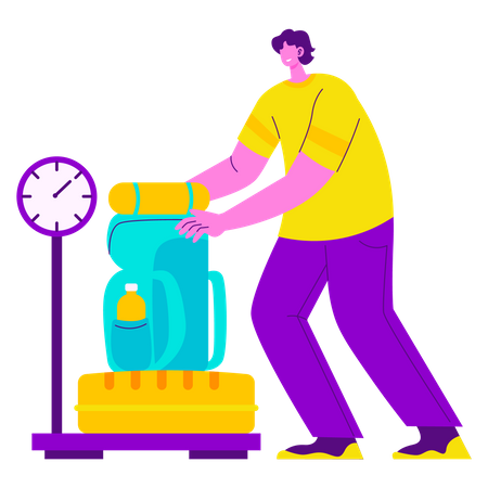 Menino pesando bagagem  Ilustração