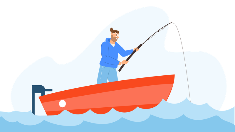 Menino pescando no barco  Ilustração