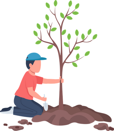 Menino plantando árvore  Ilustração
