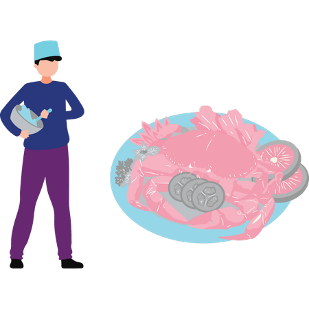 Menino prepara prato de caranguejo  Ilustração