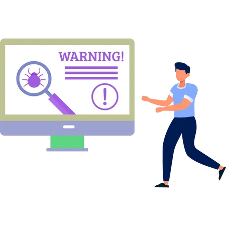 Menino procurando vírus de inseto no monitor  Ilustração