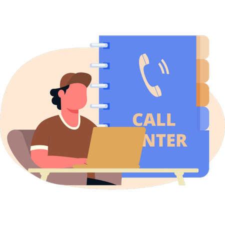 Menino procurando número de telefone na lista telefônica  Ilustração