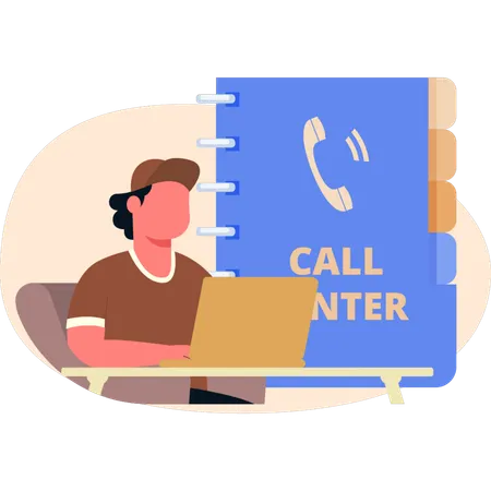 Menino procurando número de telefone na lista telefônica  Ilustração