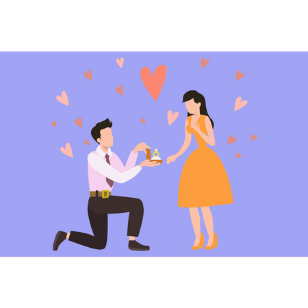Menino pediu menina em casamento dando-lhe um anel  Ilustração