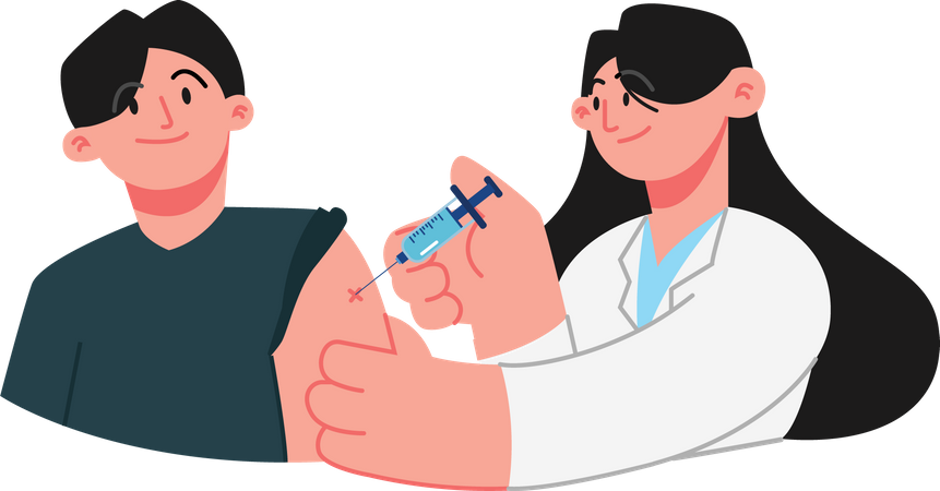 Menino recebe injeção de vacina do médico  Ilustração