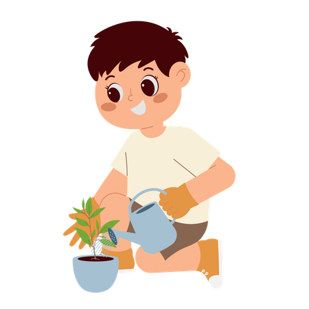 Menino regando planta  Ilustração