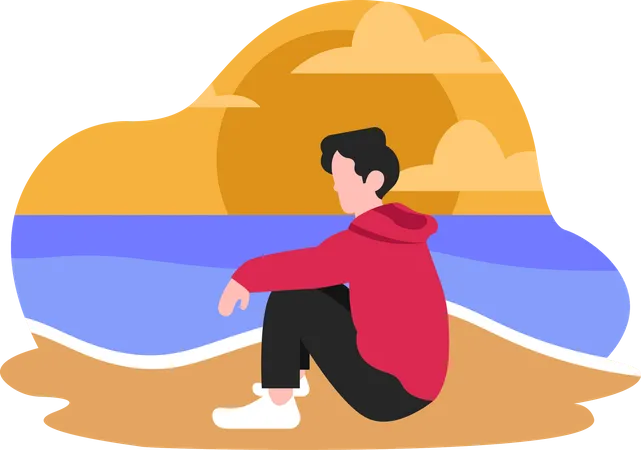 Garoto relaxando na praia  Ilustração