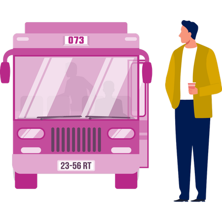 Menino observa passageiros embarcarem em ônibus  Ilustração