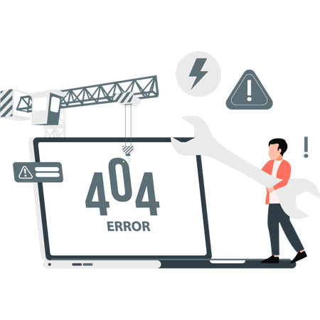 Menino conserta erro 404  Ilustração