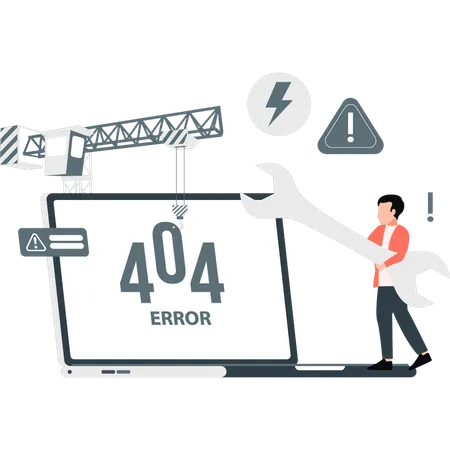 Menino conserta erro 404  Ilustração