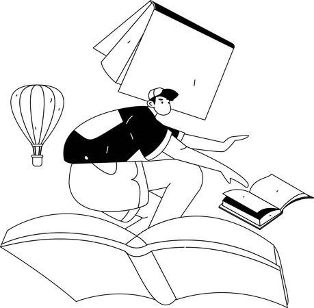 Menino se torna leitor de livros  Ilustração