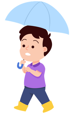 Garotinho segurando guarda-chuva  Ilustração