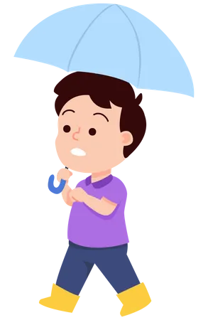 Garotinho segurando guarda-chuva  Ilustração