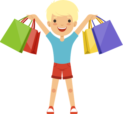 Menino segurando sacola de compras  Ilustração
