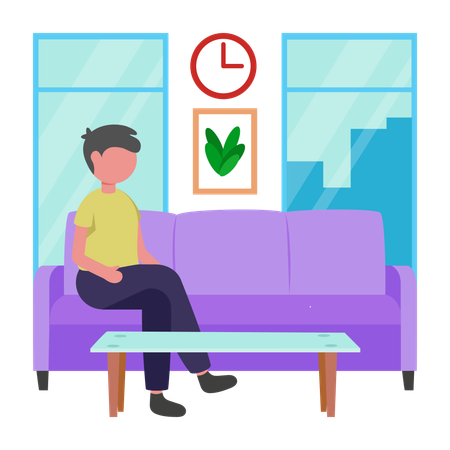 Menino sentado na sala de espera  Ilustração