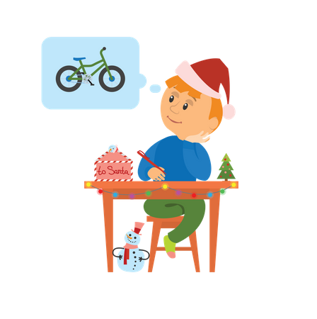 Menino sonhando com bicicleta  Ilustração