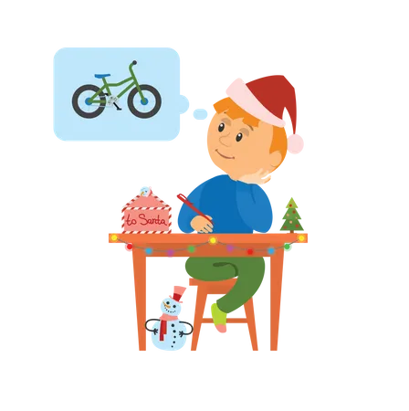 Menino sonhando com bicicleta  Ilustração