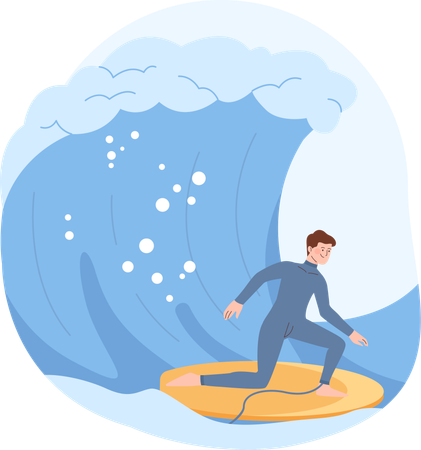 Menino surfando ondas  Ilustração