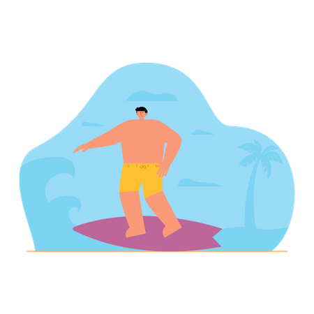 Menino surfando usando prancha de surf  Ilustração