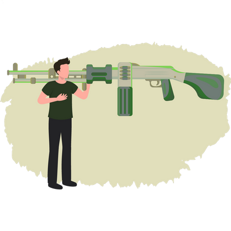 Menino tem arma no ombro  Ilustração