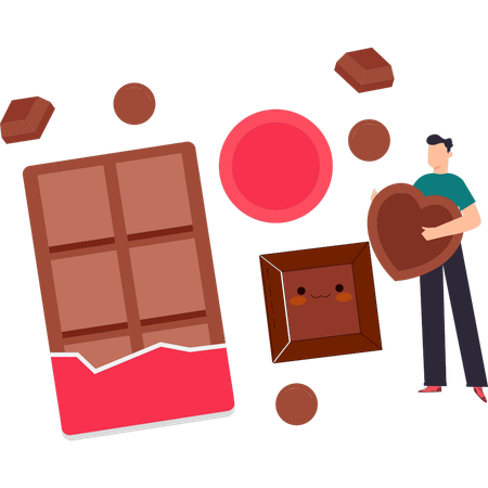 O menino tem um chocolate em forma de coração  Ilustração