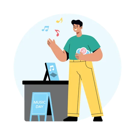 Menino comemorando o Dia da Música  Ilustração