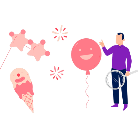 Garoto tendo diferentes tipos de balões  Ilustração