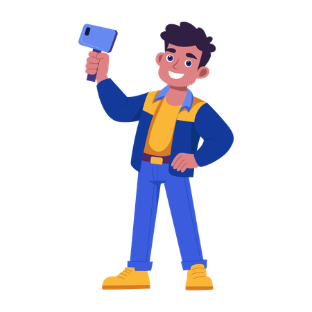 Menino tirando selfie com o celular  Ilustração